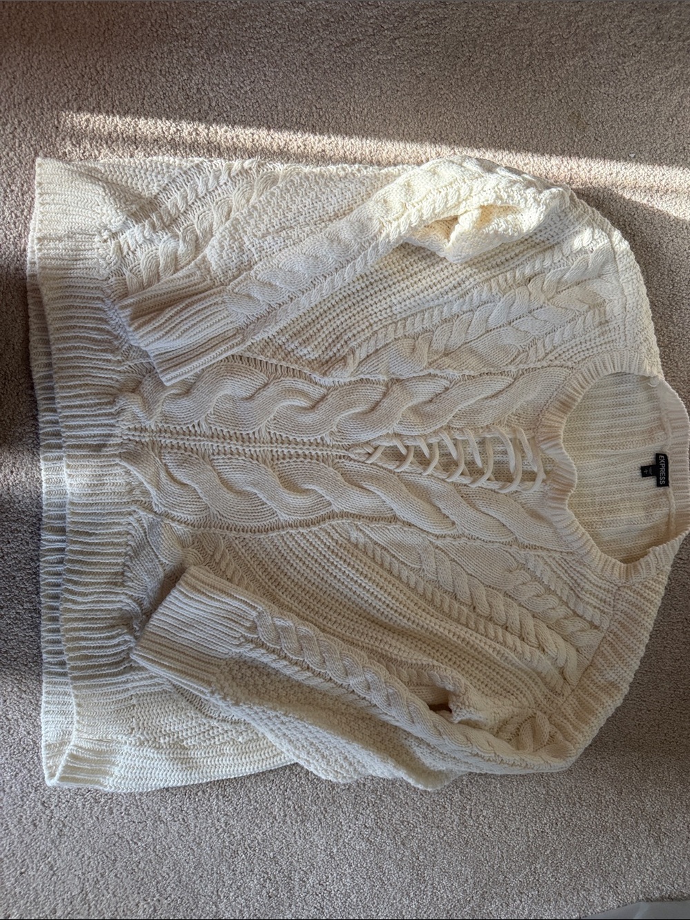 Express Cream Cable-Knit Crewneck Sweater